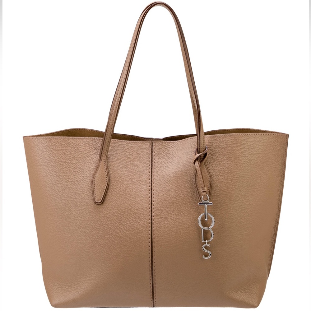 $1,265 Tod’s Logo Joy Blush Pebbled Leather Medium Shoulder Bag Nude Tan